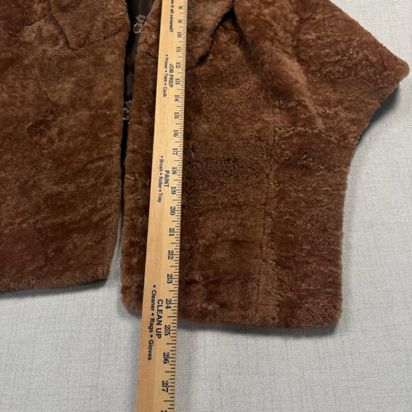 Vintage Faux Fur Shawl Collar Jacket Brown Hook Closure Plush Lined - Picture 15 of 16